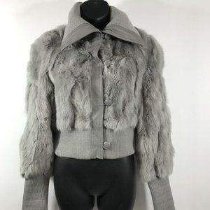 BEBE Grey Long Sleeve Button Fur Coat/Jacket Women size M
